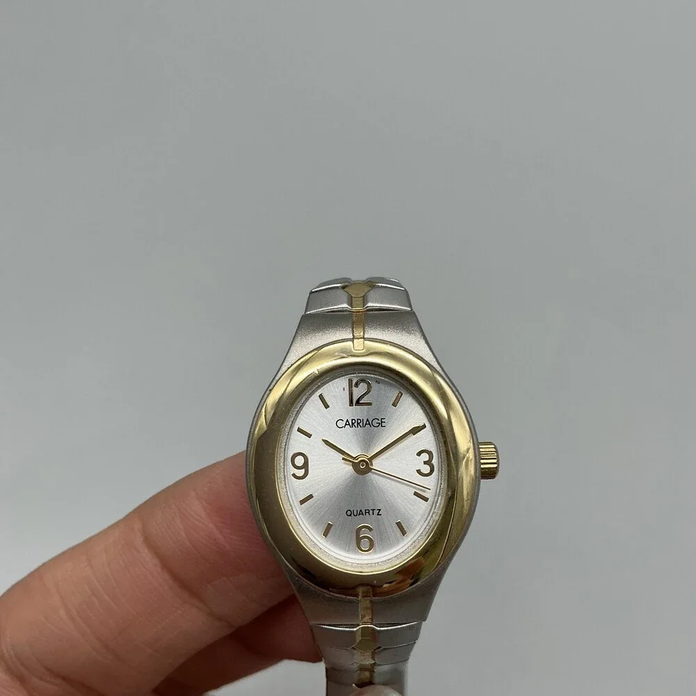 Carriage By Timex 48N Womens Watch 22mm Silver Gold Two Tone Stretch New Battery